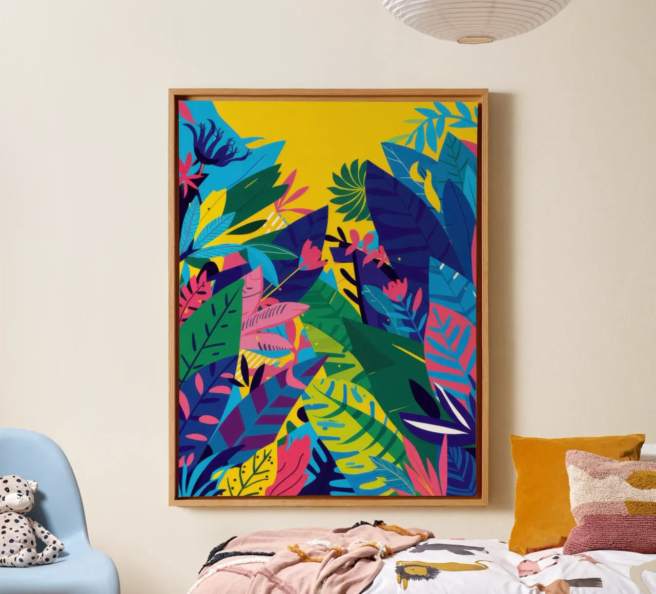 Neon-Dschungel-Fieber Leinwand mit Schattenfugenrahmen von Sure Paint