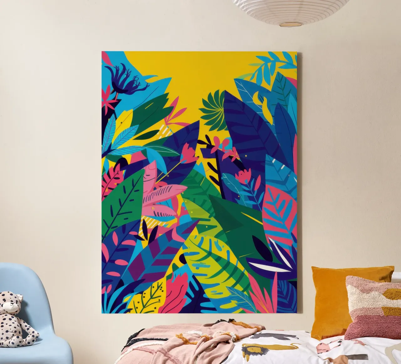 Neon-Dschungel-Fieber Leinwand mit Schattenfugenrahmen von Sure Paint