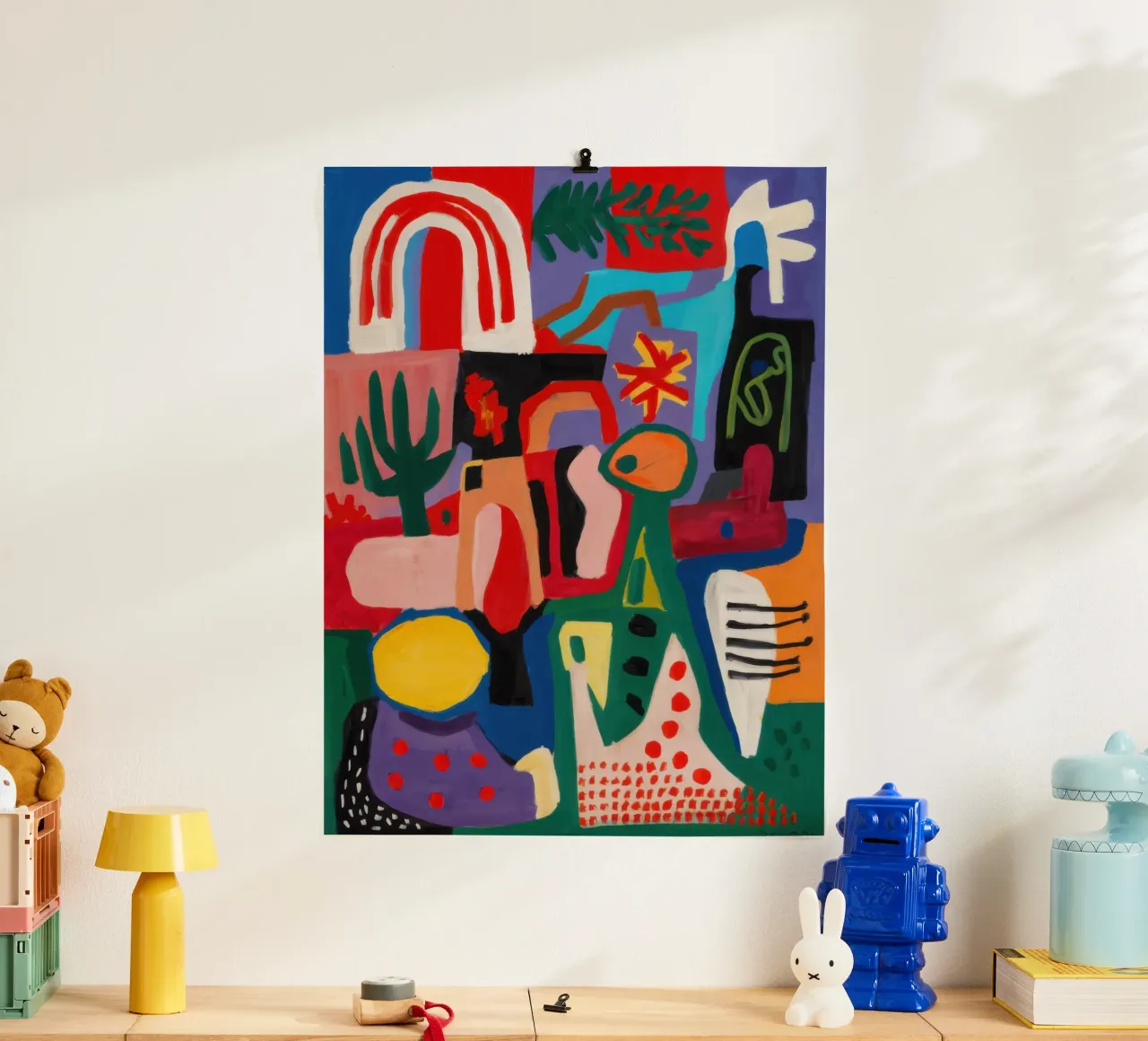 Abstraction arc-en-ciel joyeuse poster avec cadre en bois de Enter Bloom