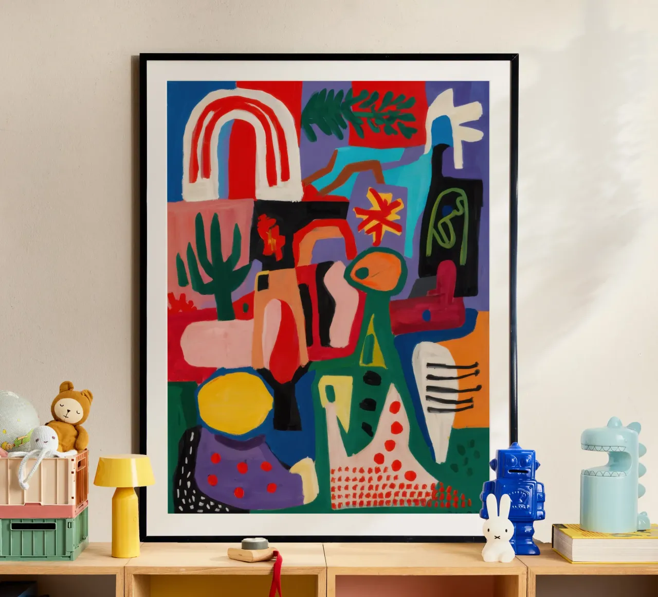 Abstraction arc-en-ciel joyeuse poster avec cadre en bois de Enter Bloom