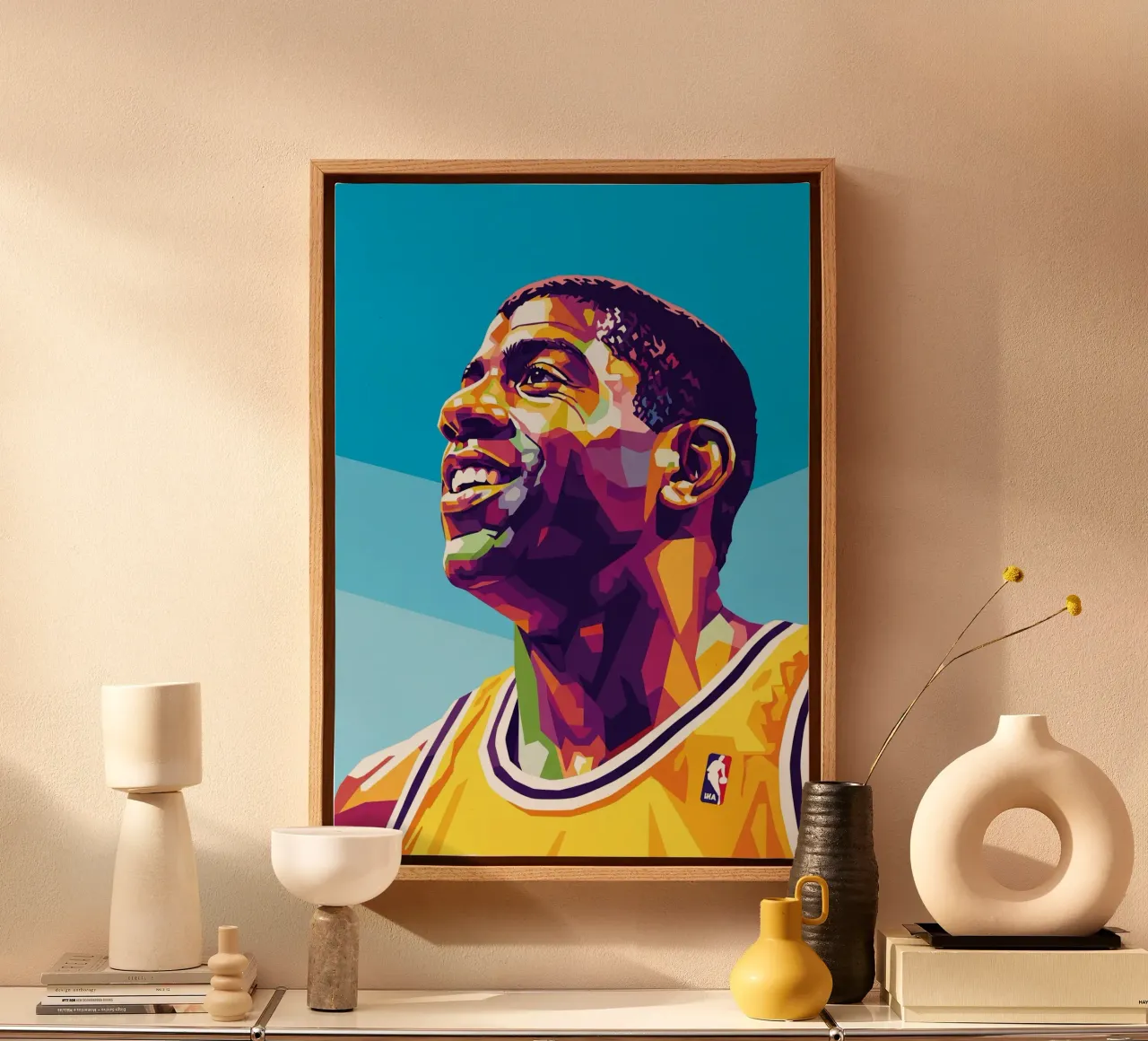 Magic Johnson smile canvas with Floater frame by Hantamrata