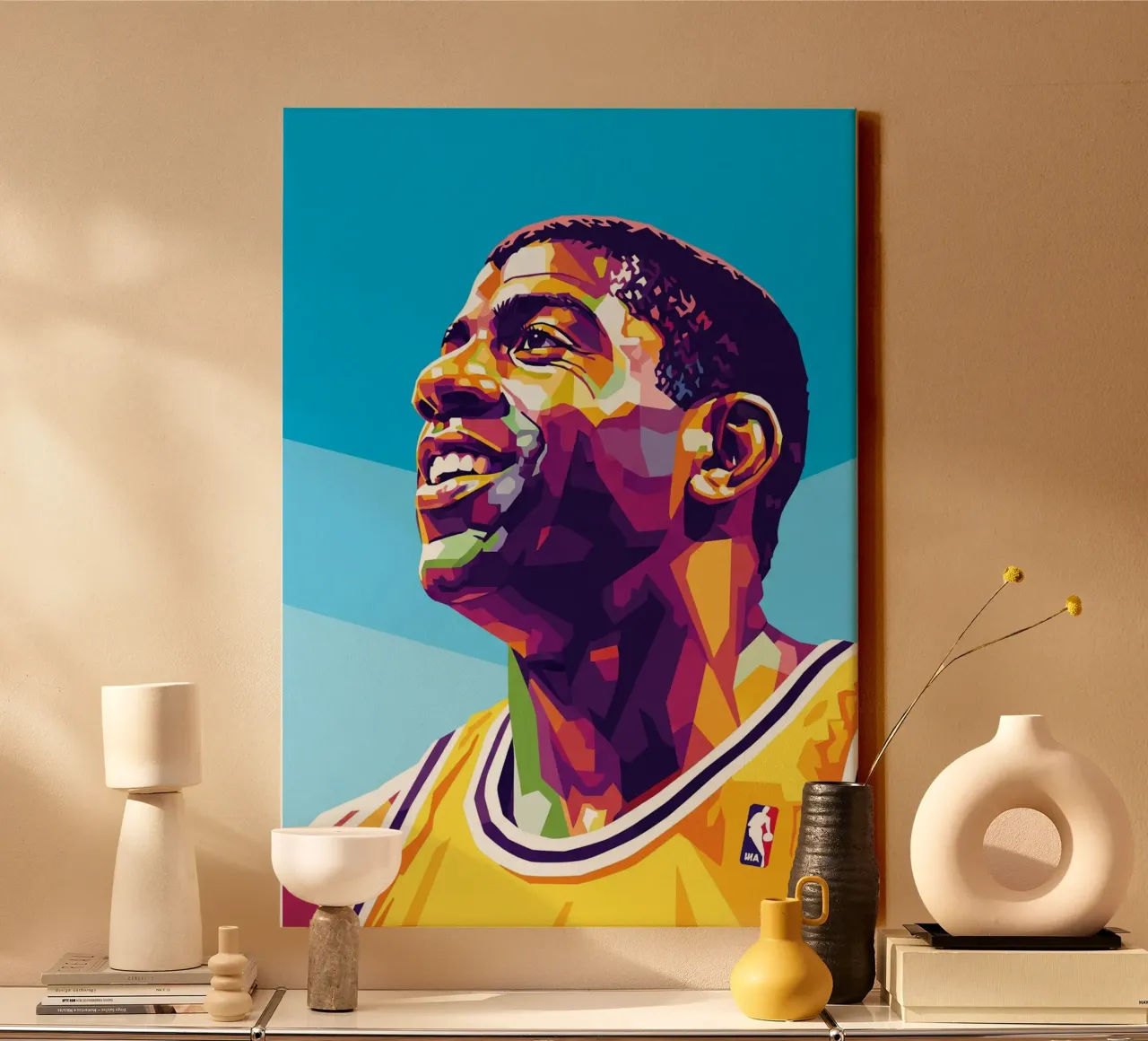 Magic Johnson smile canvas with Floater frame by Hantamrata