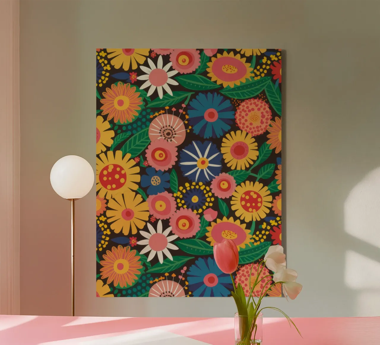 Eeuwigdurende Daisy Delight canvas met Baklijst van Orchid Patina