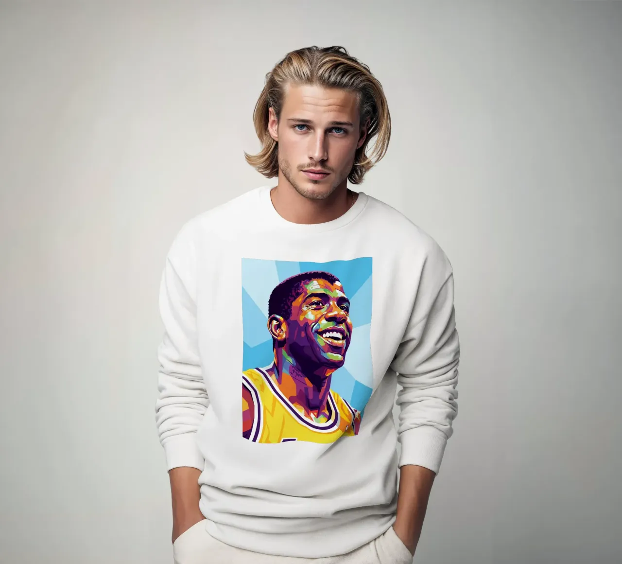 Magic Johnson con il suo iconico sorriso felpa da Hantamrata