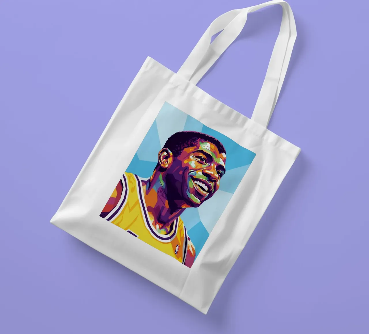 Magic Johnson con il suo iconico sorriso borsa in juta da Hantamrata