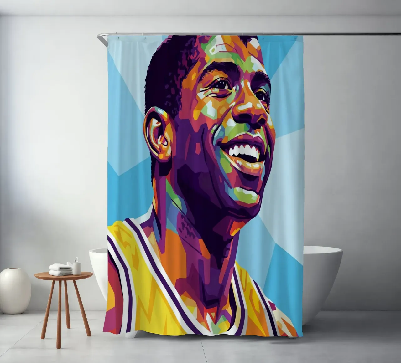Magic Johnson con il suo iconico sorriso tenda da doccia da Hantamrata