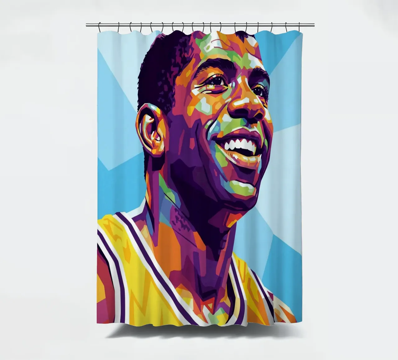 Magic Johnson con il suo iconico sorriso tenda da doccia da Hantamrata