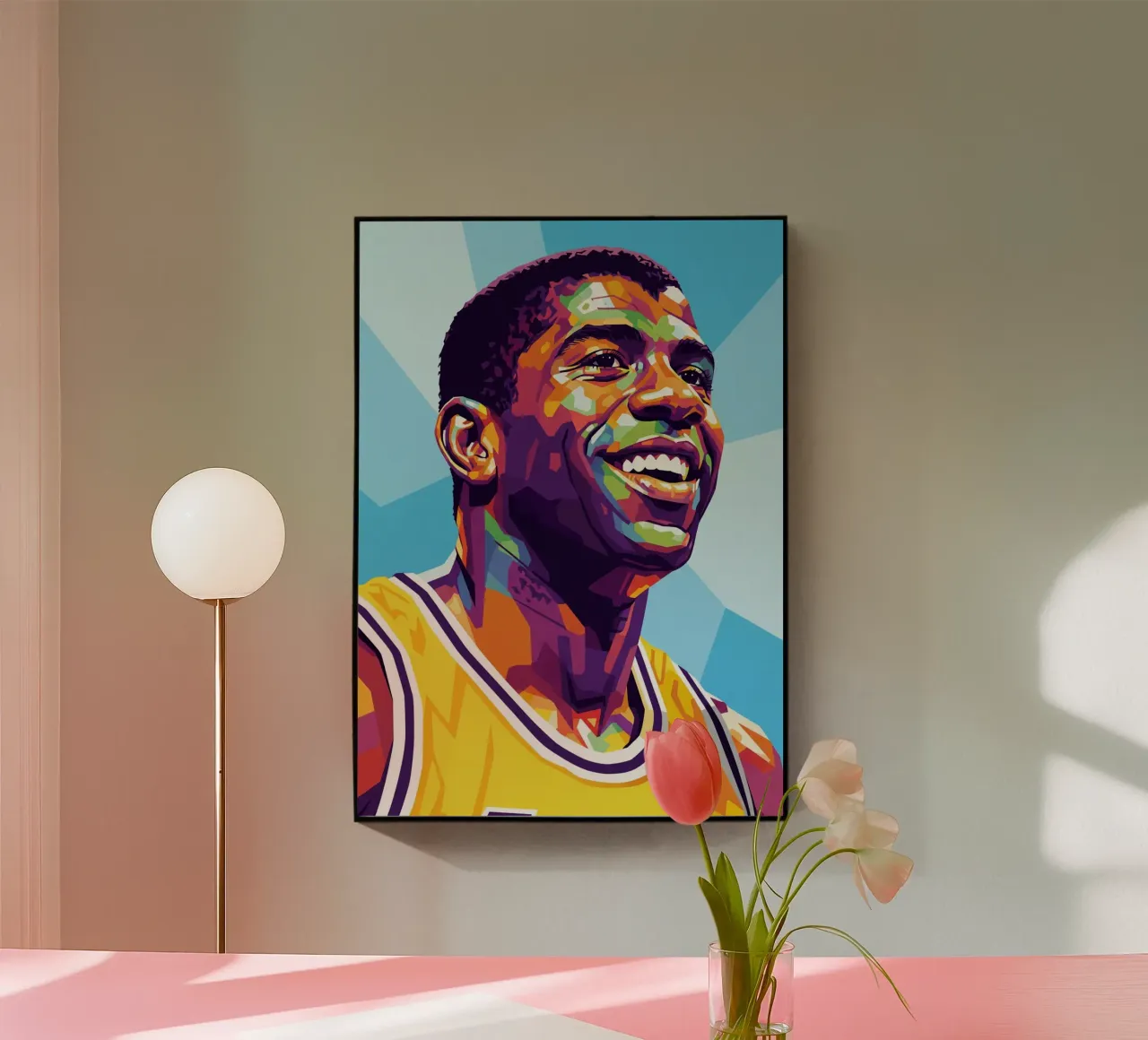Magic Johnson con il suo iconico sorriso plexiglass da Hantamrata