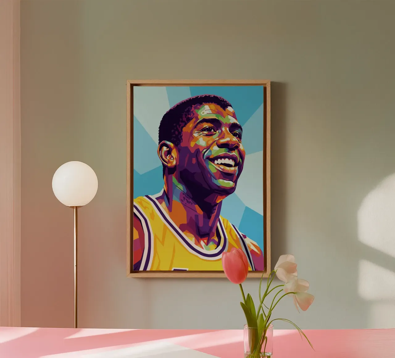 Magic Johnson with his iconic smile canvas with Floater frame by Hantamrata