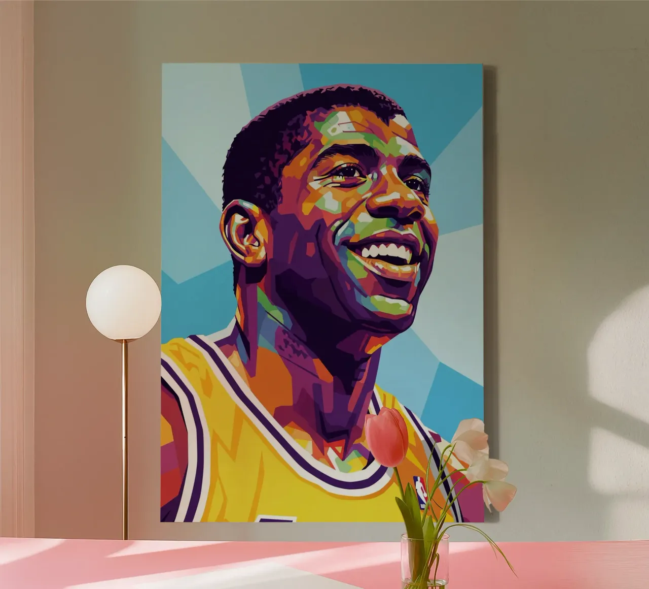 Magic Johnson with his iconic smile canvas with Floater frame by Hantamrata