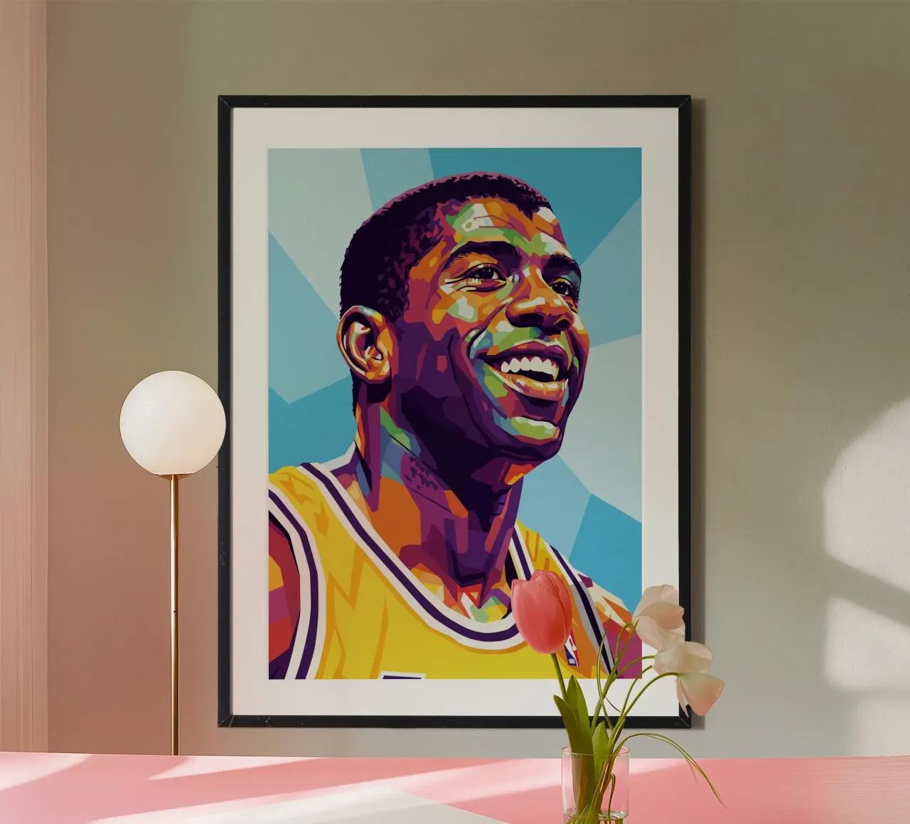 Magic Johnson con il suo iconico sorriso poster da Hantamrata