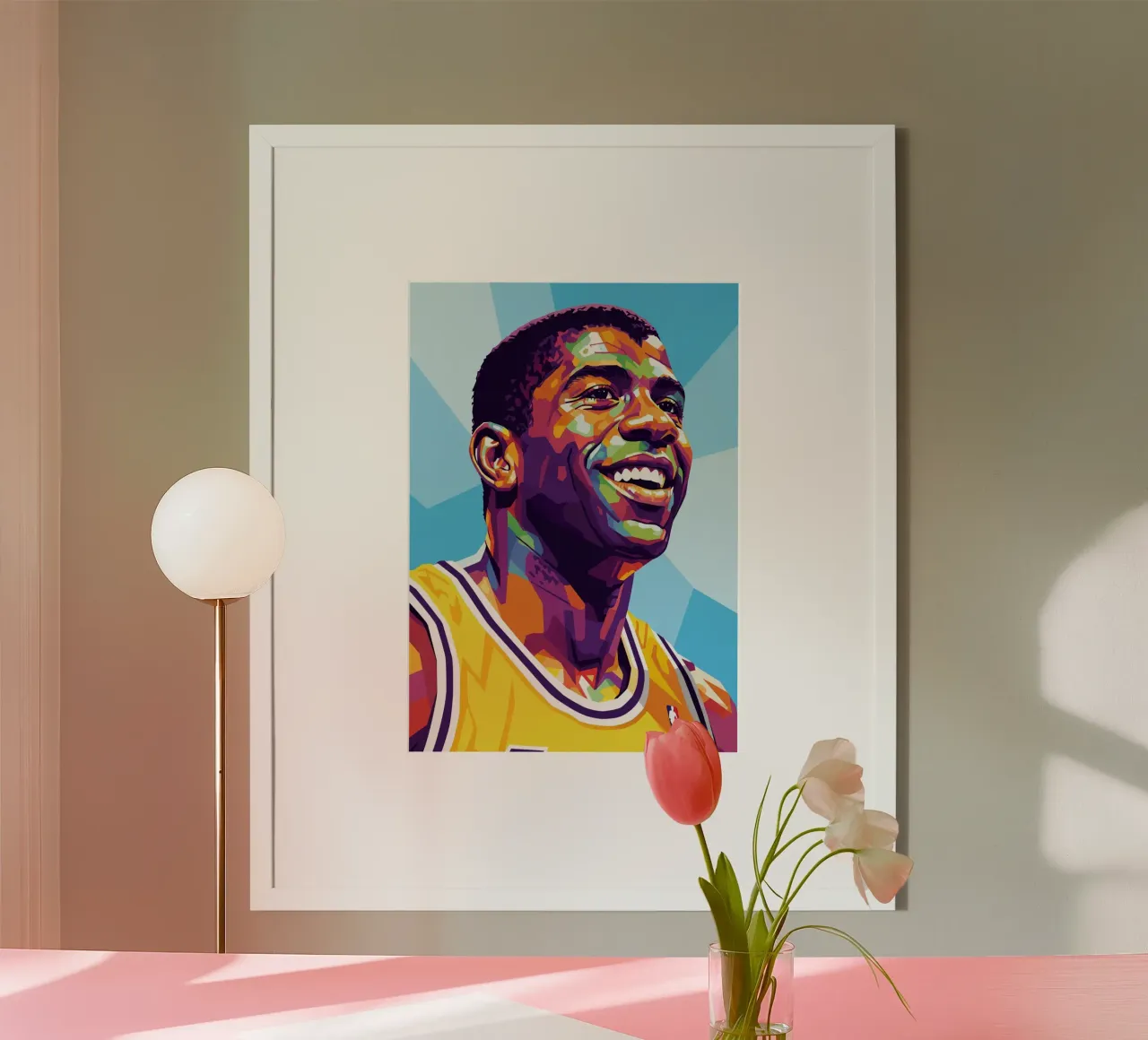 Magic Johnson con il suo iconico sorriso poster da Hantamrata