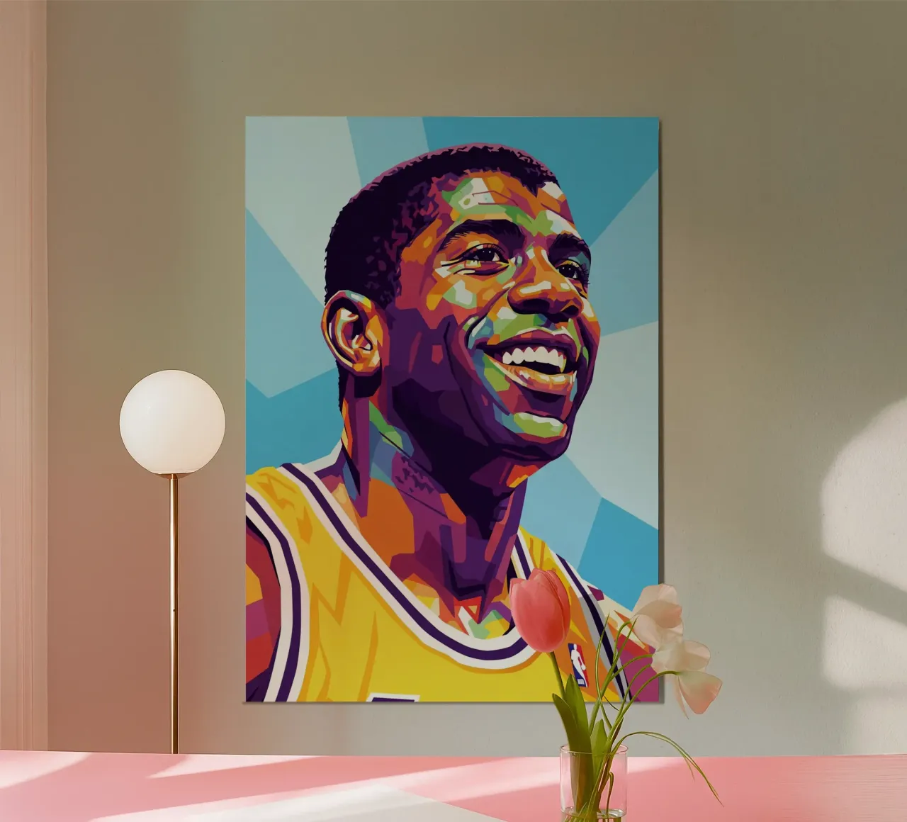 Magic Johnson con il suo iconico sorriso poster da Hantamrata