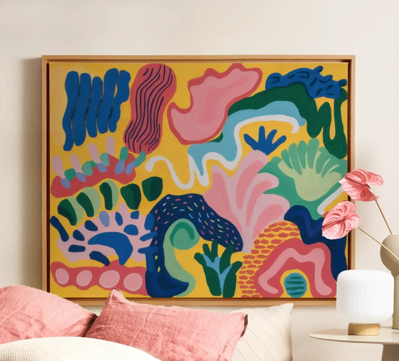 Grillig abstract landschap canvas met Baklijst van Moon Revolver