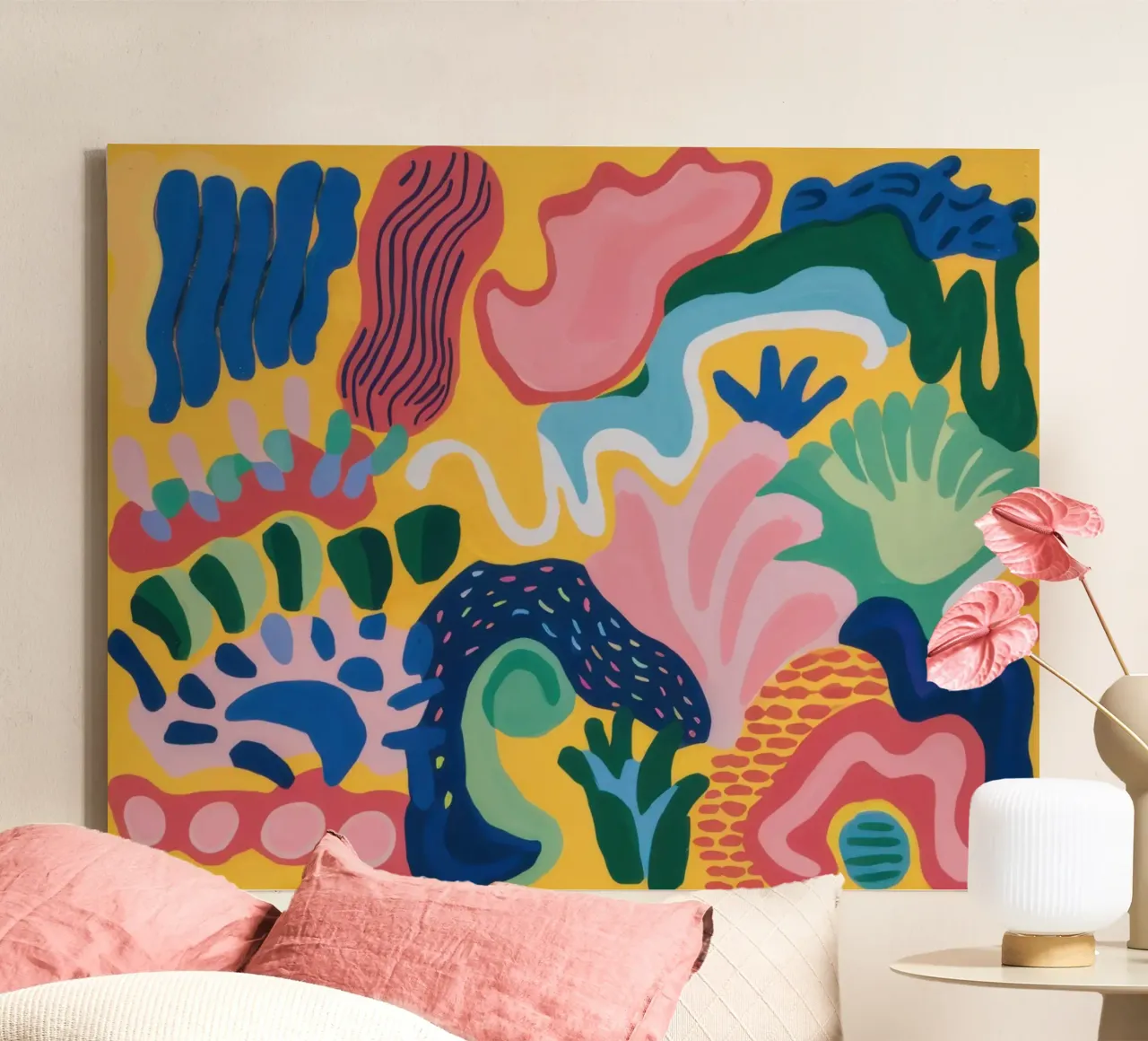 Grillig abstract landschap canvas met Baklijst van Moon Revolver
