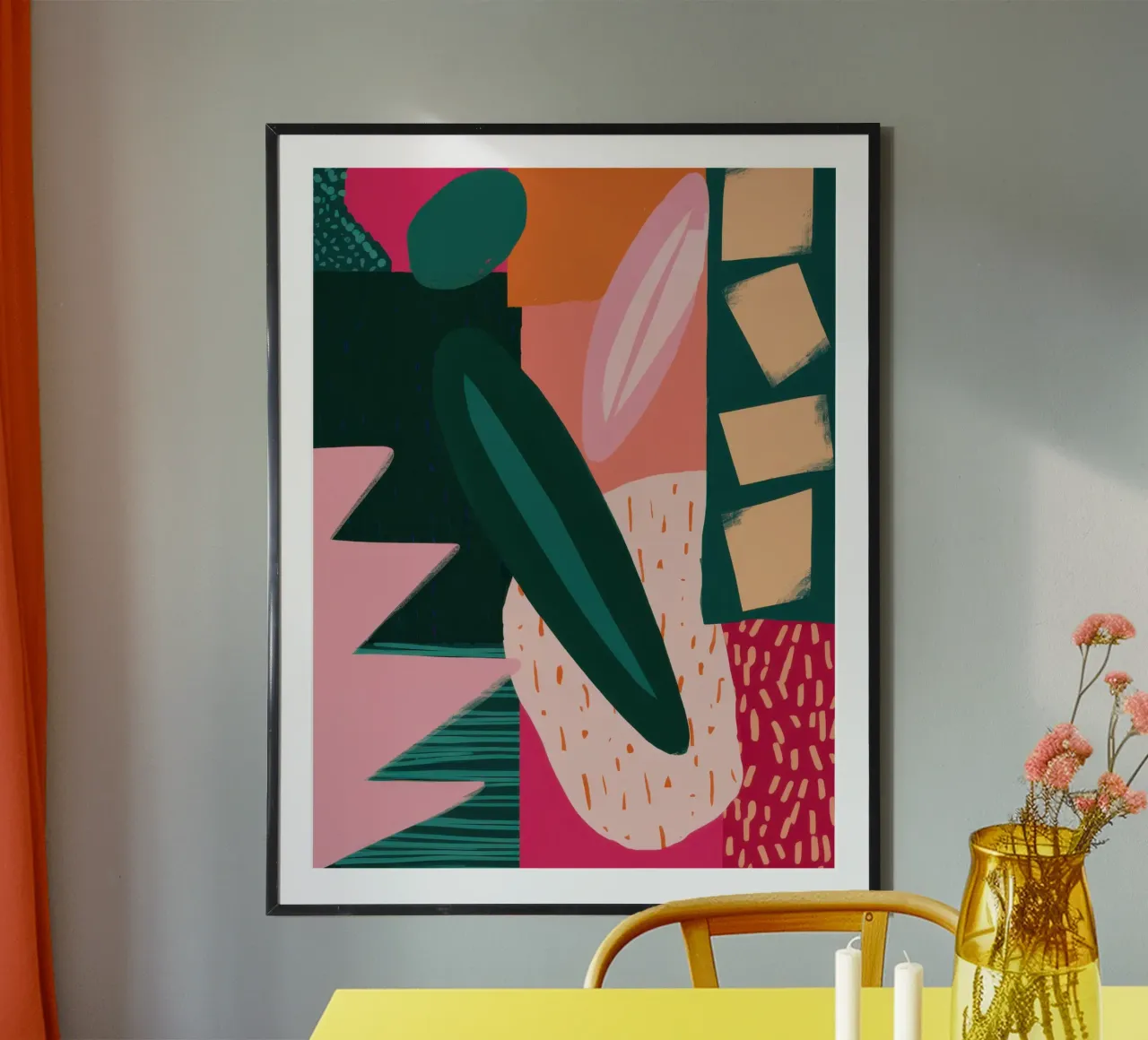 Collage di foglie geometriche poster con telaio in plastica da Wish Studio