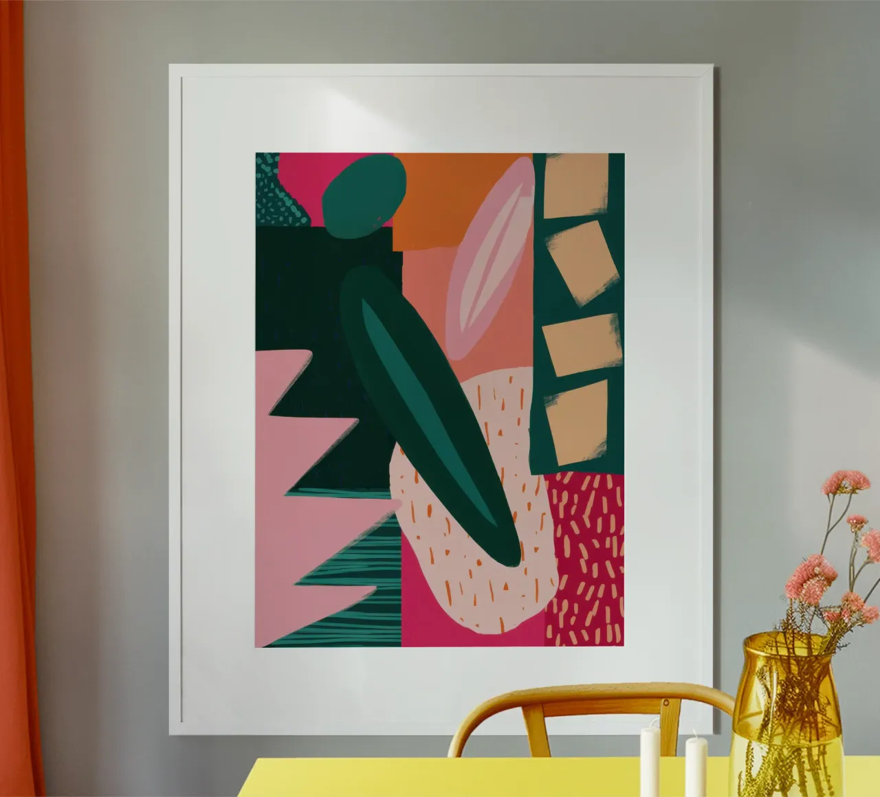 Collage di foglie geometriche poster con telaio in plastica da Wish Studio