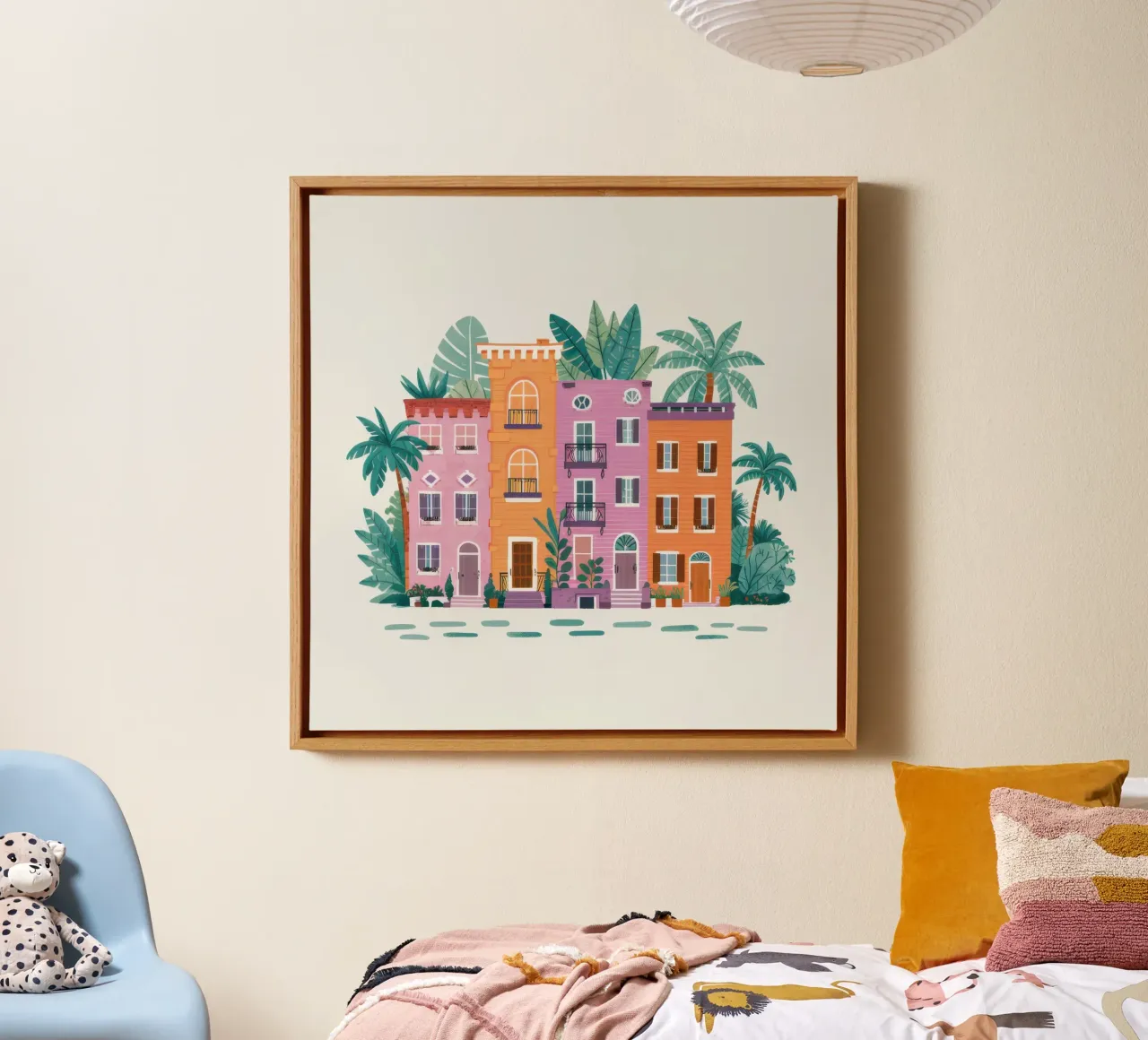 Villa urbana tropicale tela con Cornice a cassetta da Enter Bloom