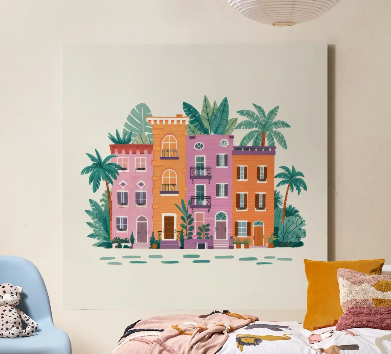 Villa urbana tropicale tela con Cornice a cassetta da Enter Bloom