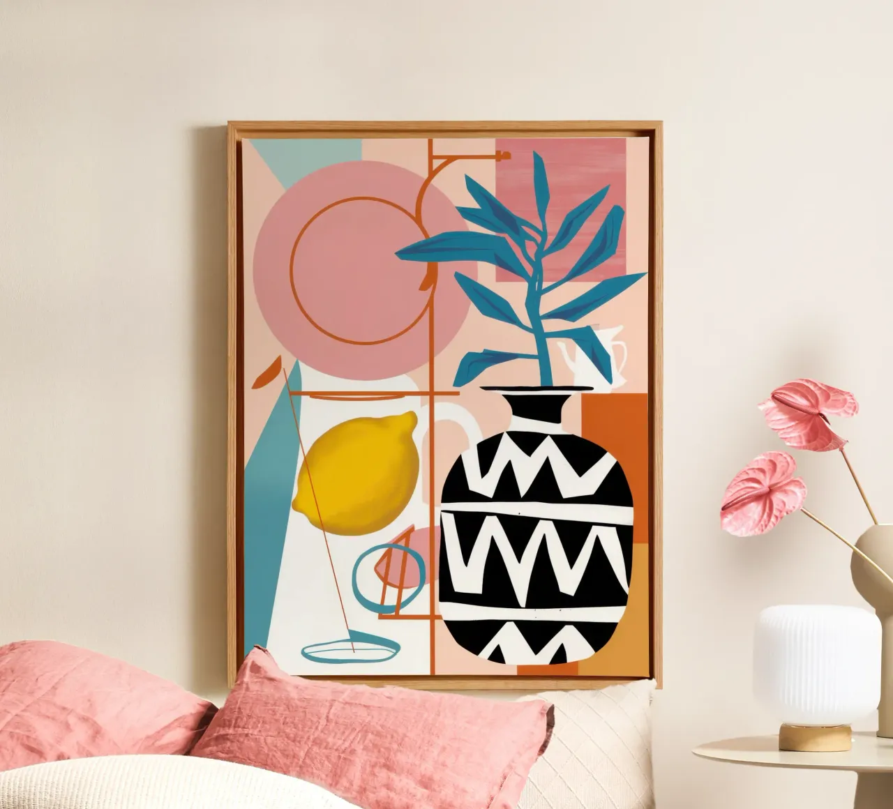 Minimalist Lemon Stillness canvas with Floater frame by Moon Revolver