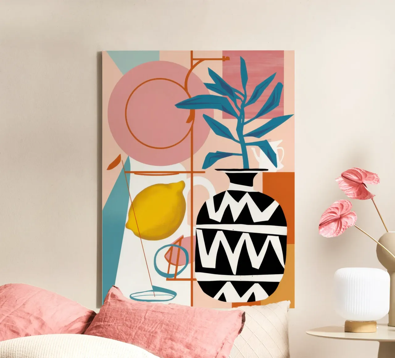 Minimalist Lemon Stillness canvas with Floater frame by Moon Revolver