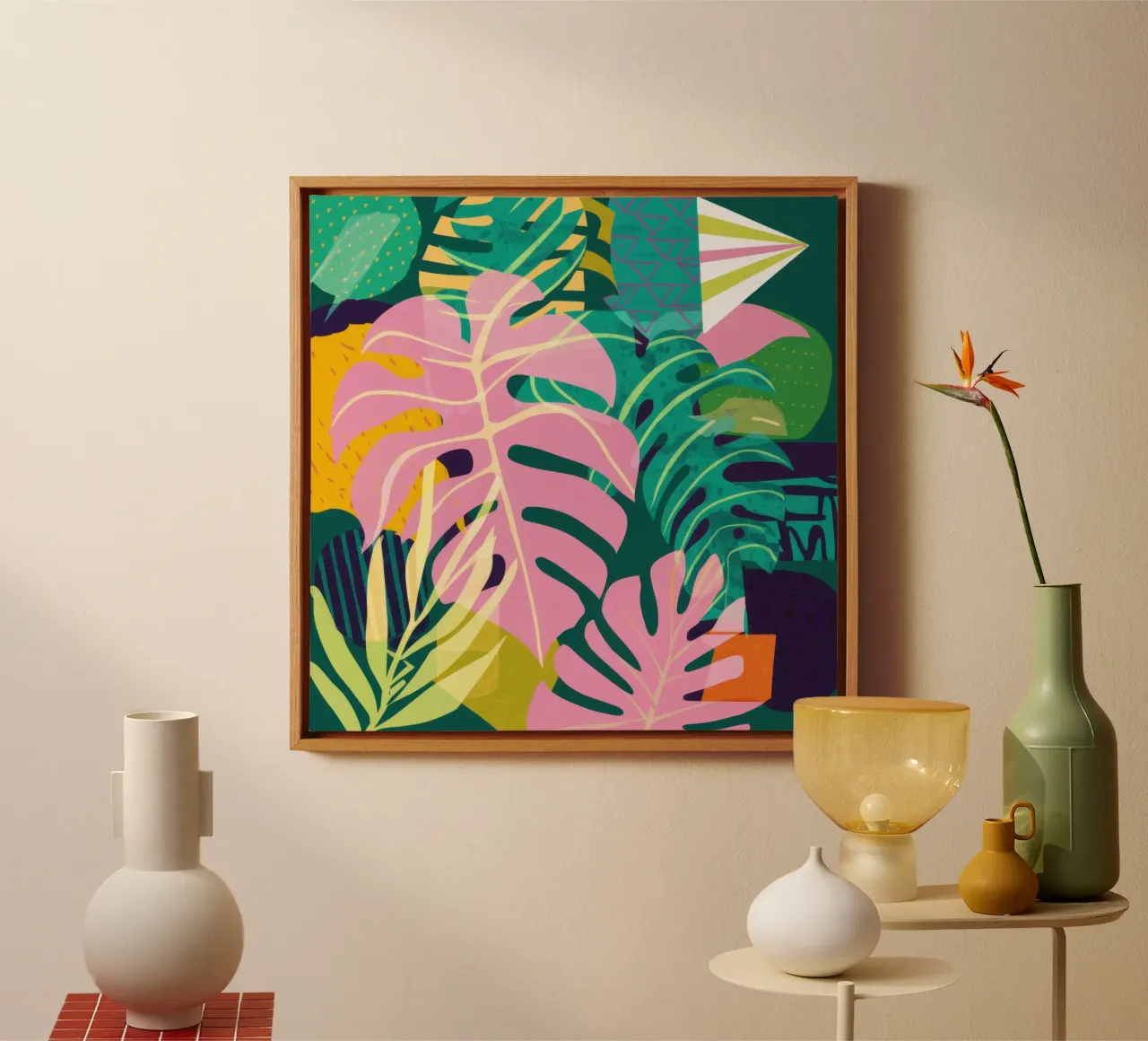 Sogno di Monstera rosa tela con Cornice a cassetta da Wish Studio