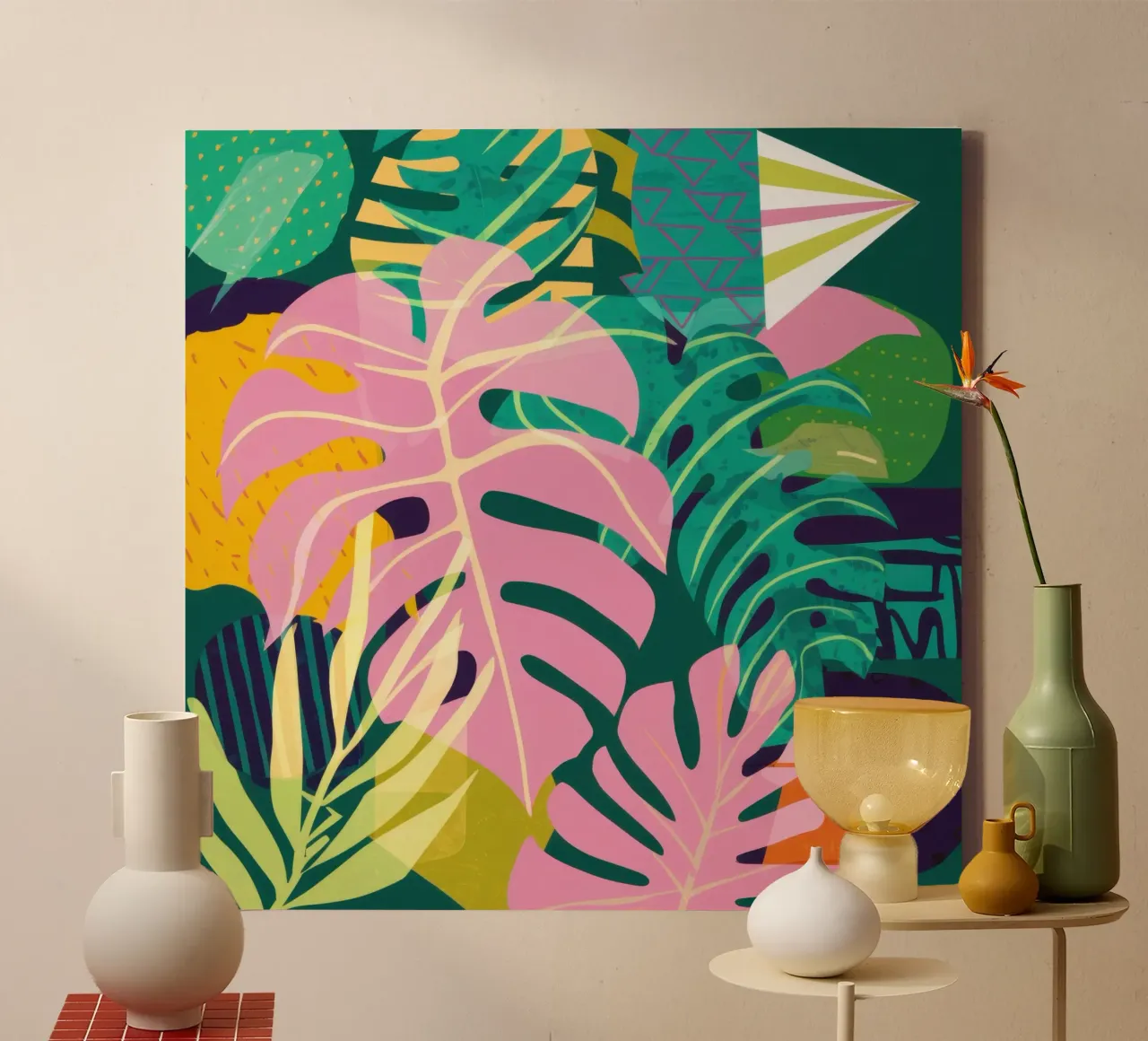 Sogno di Monstera rosa tela con Cornice a cassetta da Wish Studio