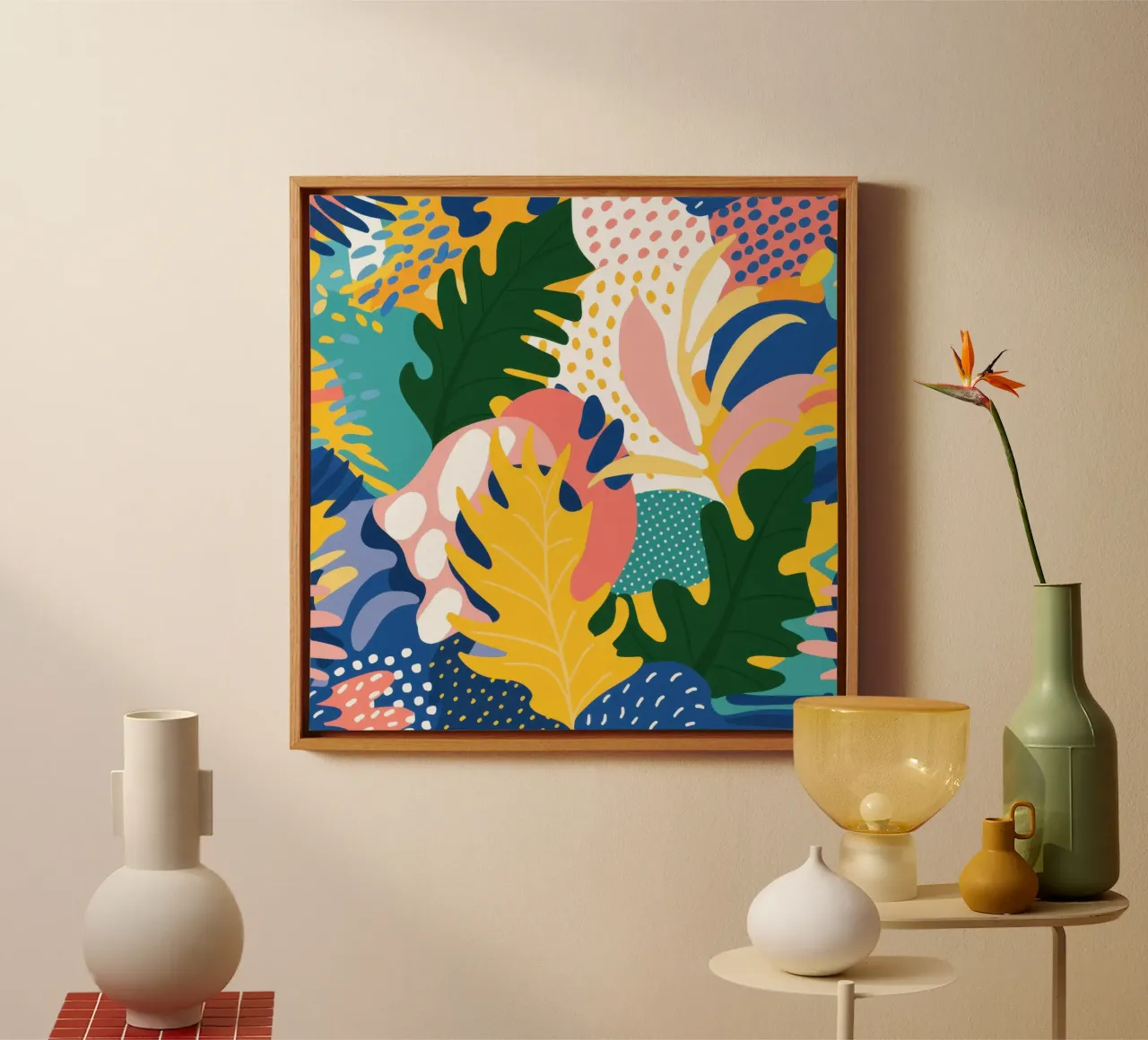 Abstract Scribble Jungle canvas with Floater frame by Wish Studio