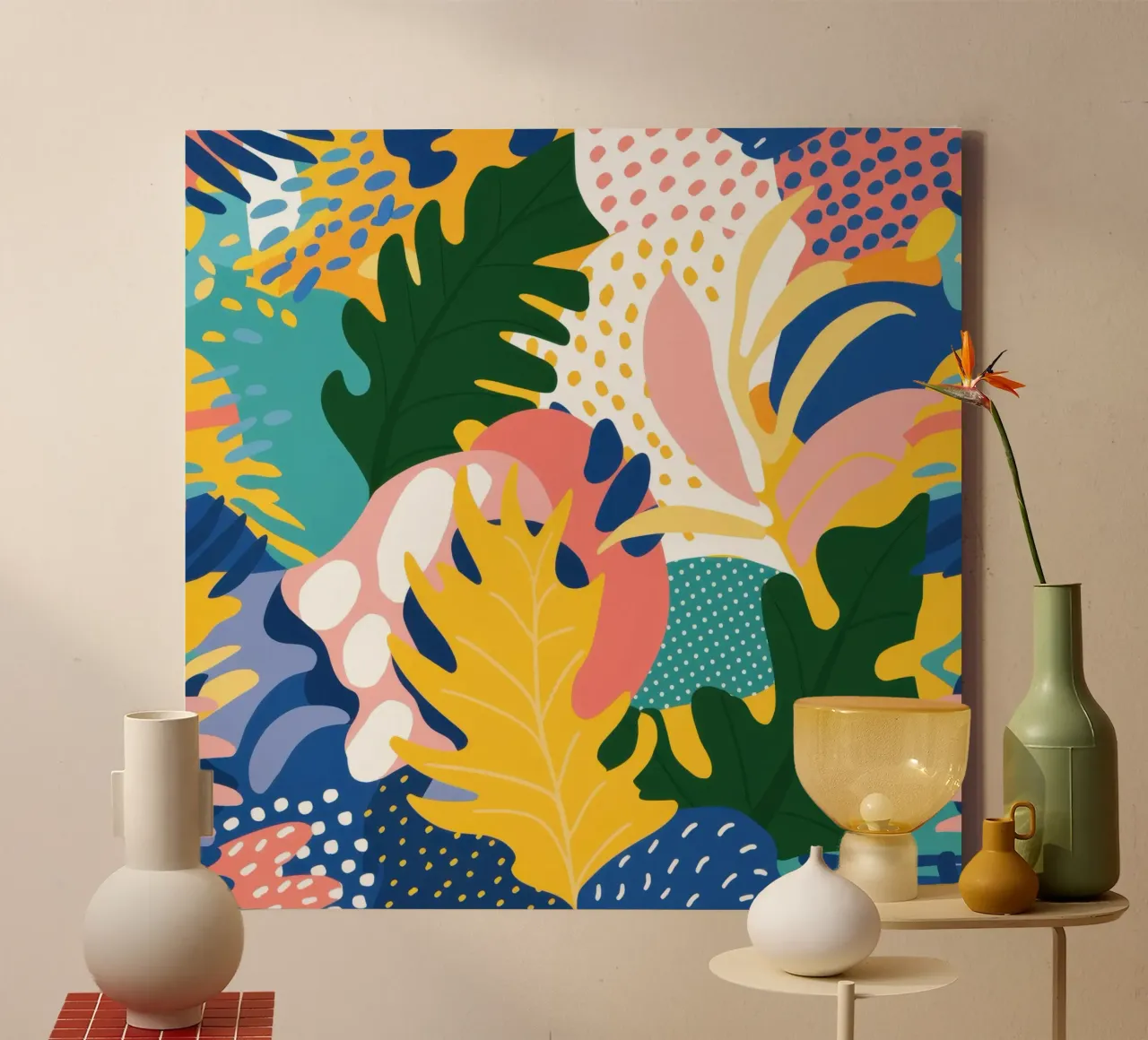 Abstract Scribble Jungle canvas with Floater frame by Wish Studio