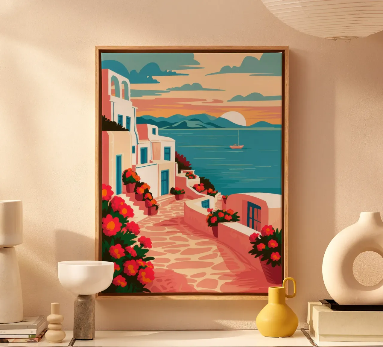 Aegean Sunset Path canvas with Floater frame by Wish Studio