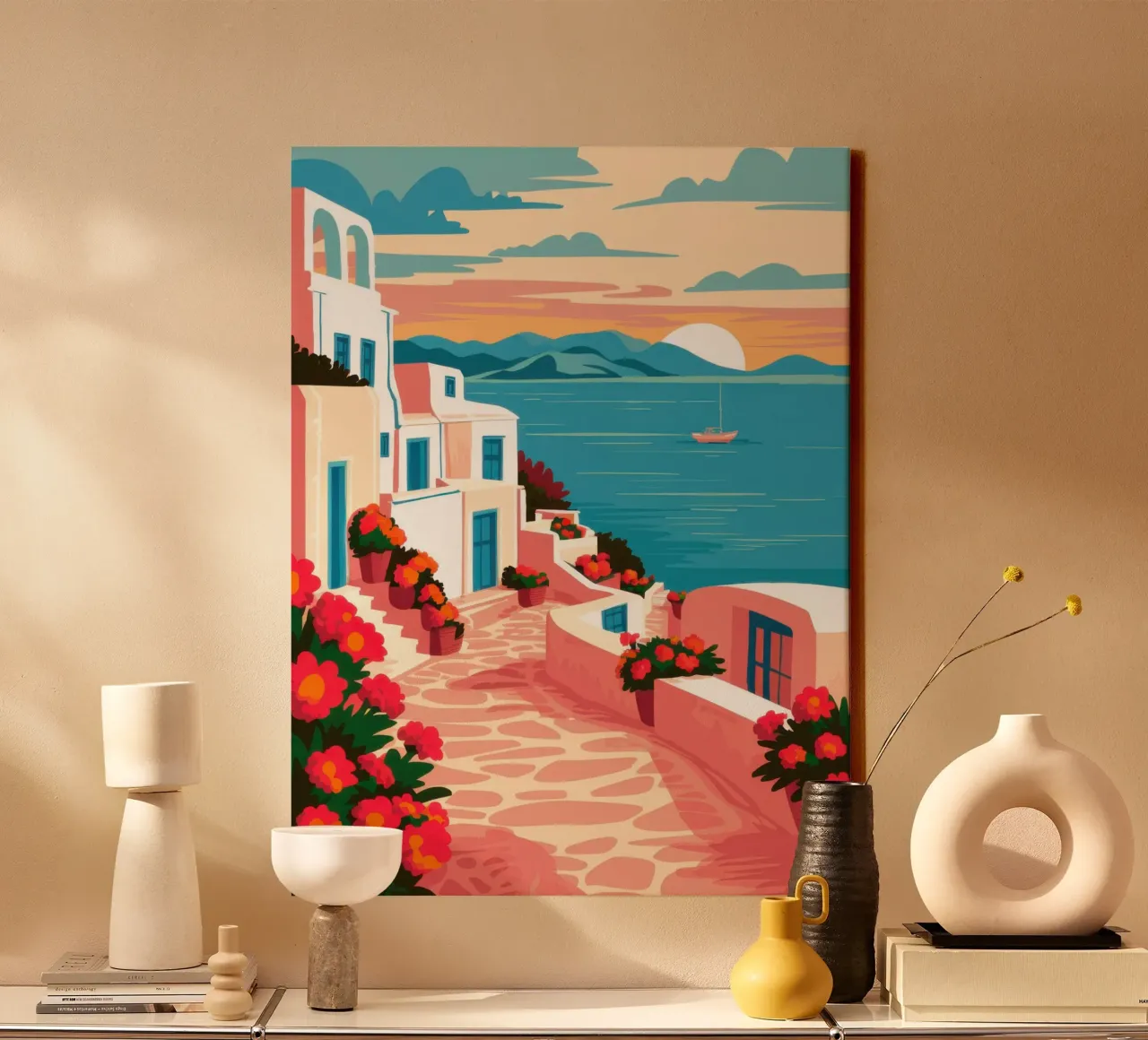 Aegean Sunset Path canvas with Floater frame by Wish Studio