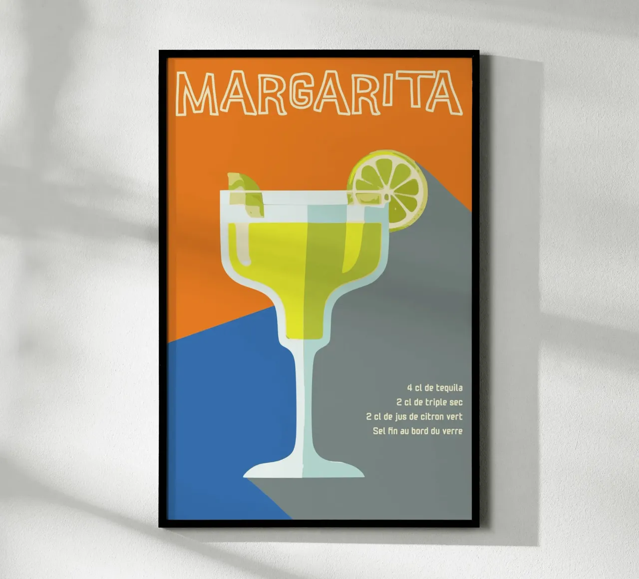 Bold Margarita Cocktail Recipe Art - Retro Style poster con telaio in legno da Une Affaire de Filles