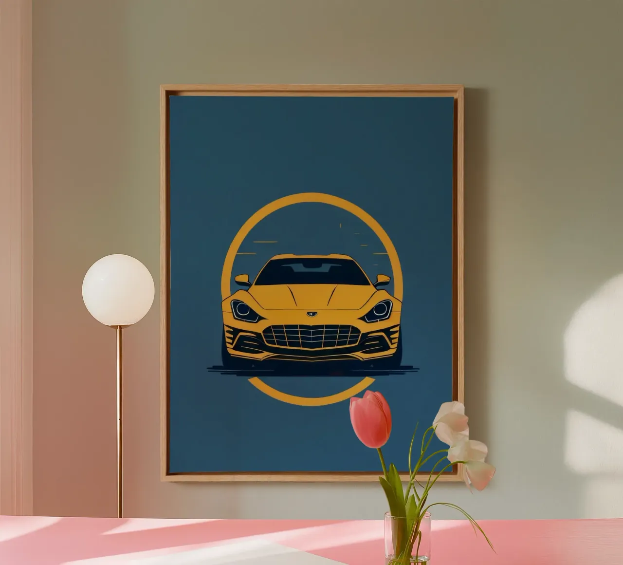 car circle yellow tela con Cornice a cassetta da Josum