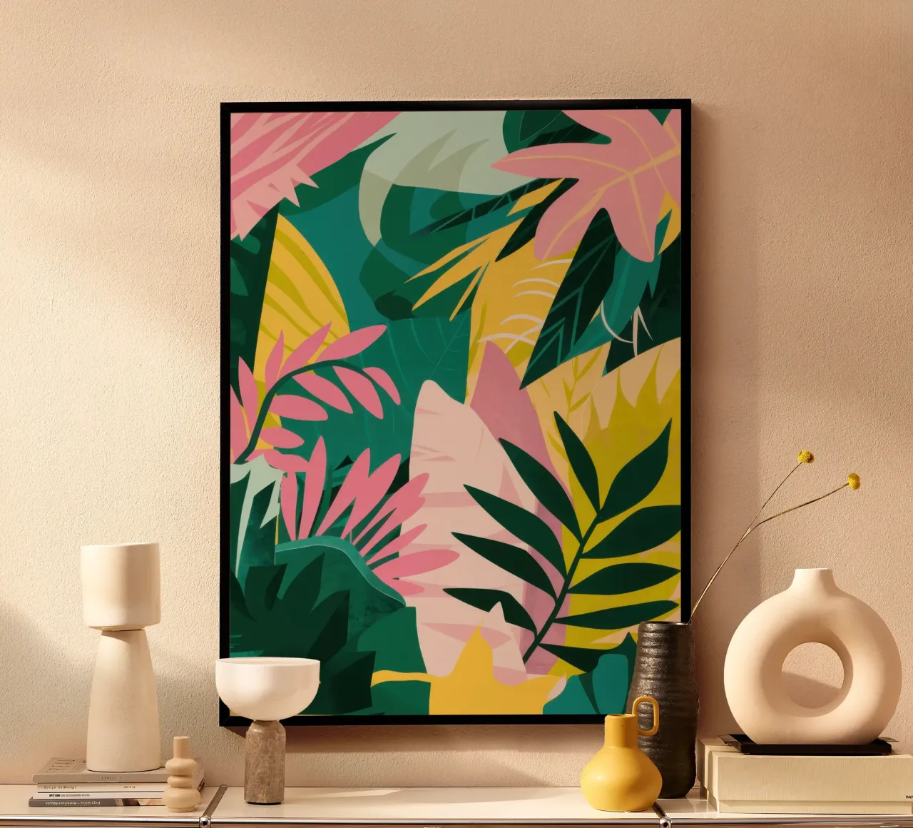 Foglie astratte poster con telaio in alluminio da Wish Studio
