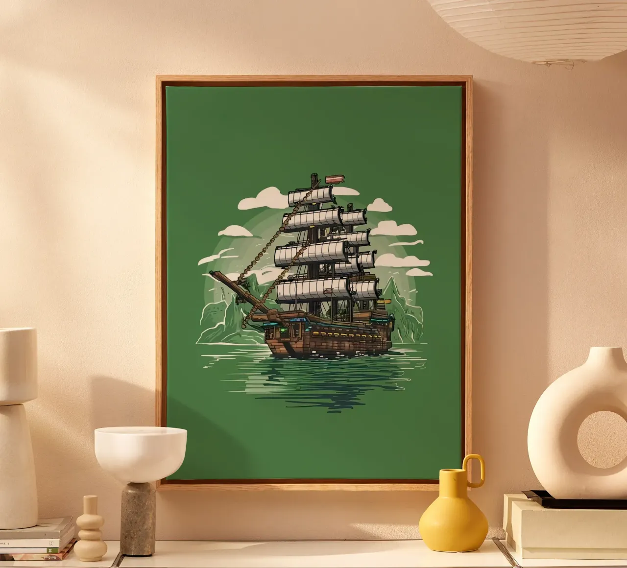 giant ship green canvas with Floater frame by Josum