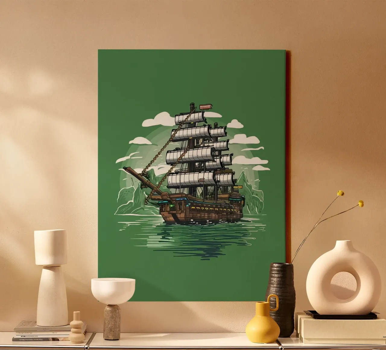 giant ship green canvas with Floater frame by Josum