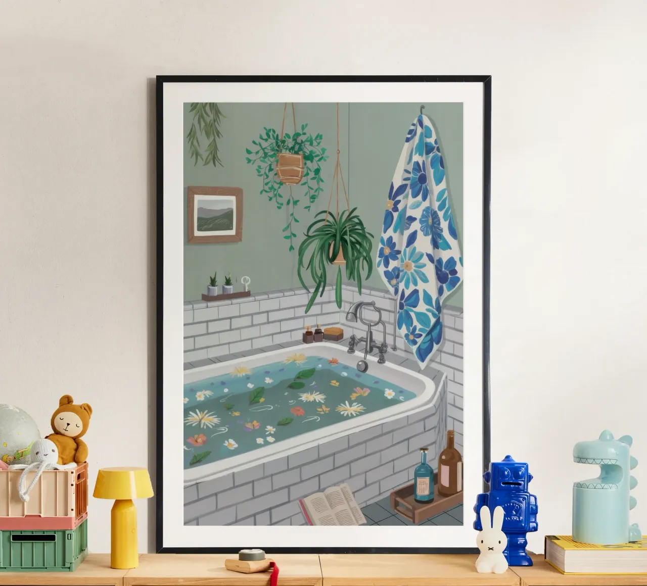 Ritiro dei bagni botanici poster con telaio in legno da Orchid Patina