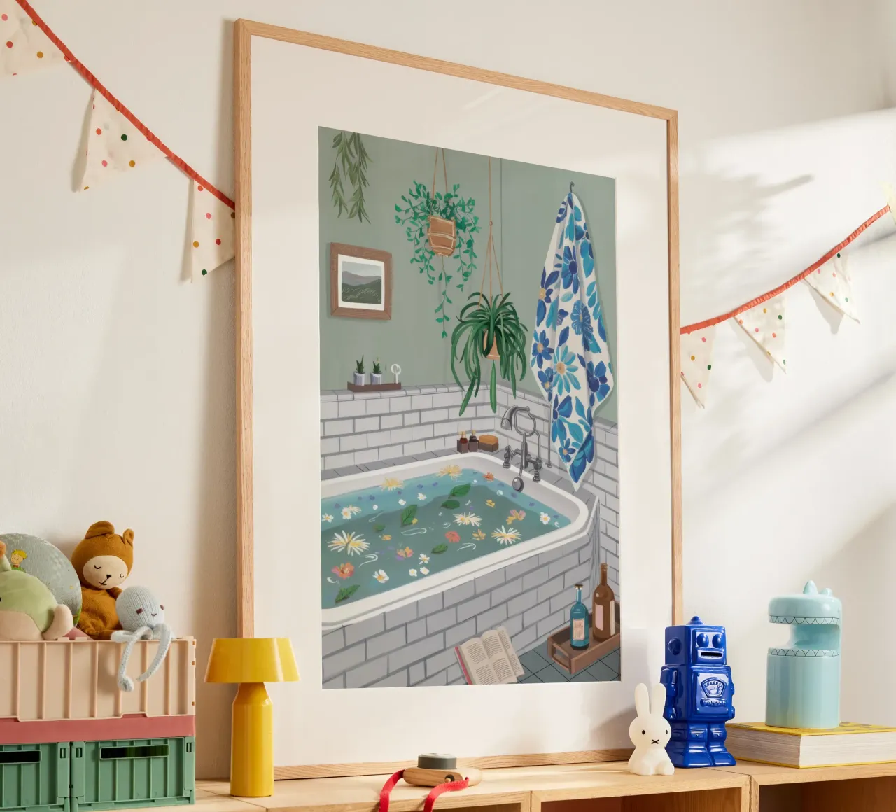 Ritiro dei bagni botanici poster con telaio in legno da Orchid Patina