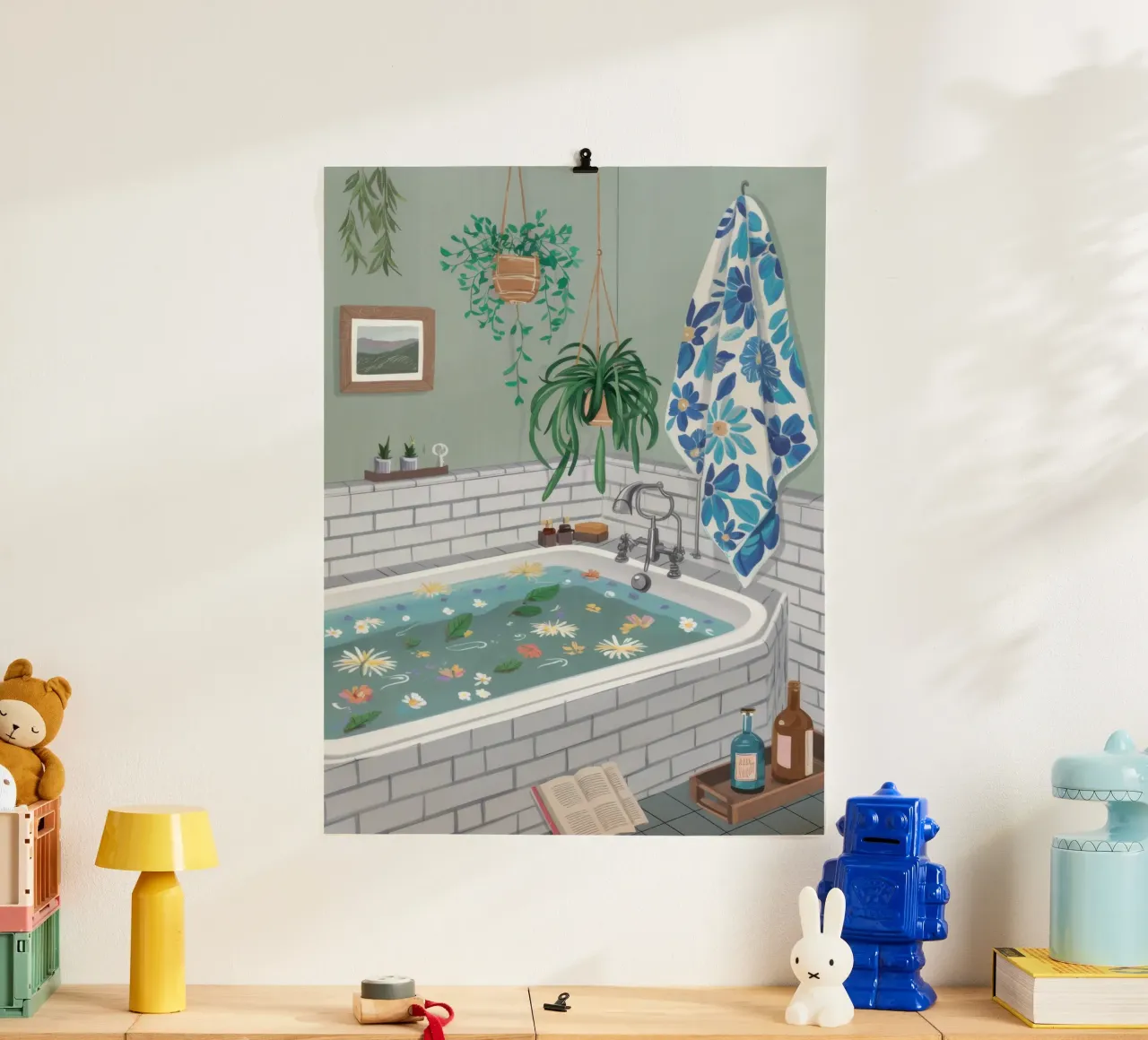 Ritiro dei bagni botanici poster con telaio in legno da Orchid Patina