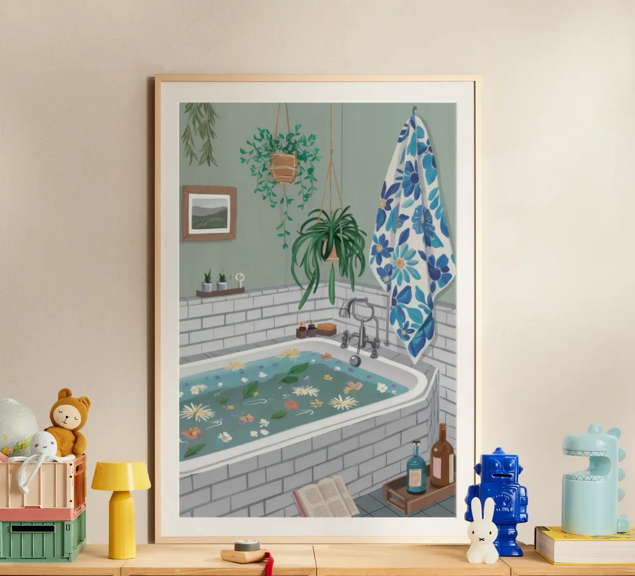 Ritiro dei bagni botanici poster con telaio in legno da Orchid Patina