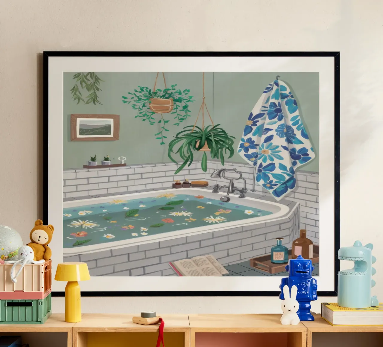 Ritiro dei bagni botanici poster con telaio in legno da Orchid Patina