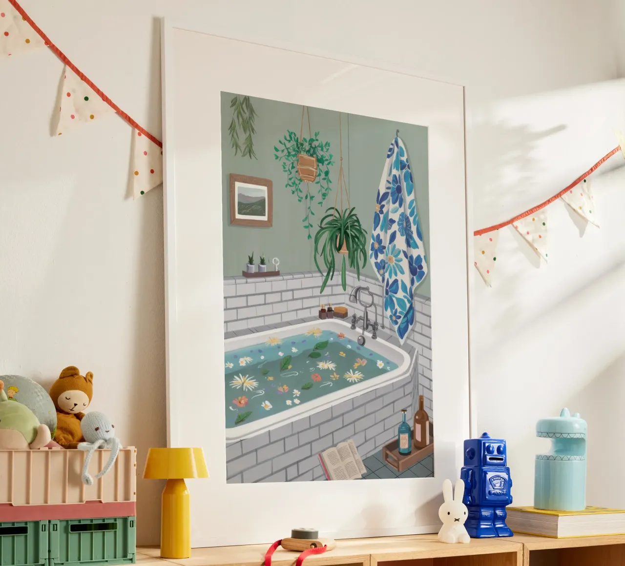 Ritiro dei bagni botanici poster con telaio in legno da Orchid Patina