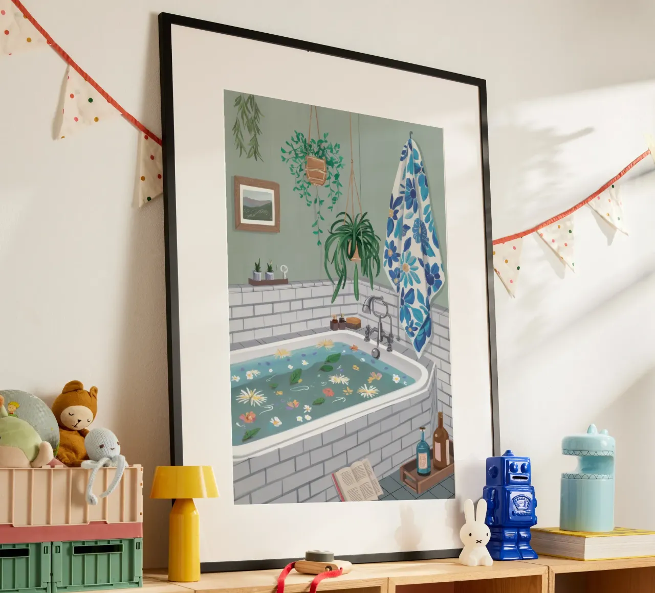 Ritiro dei bagni botanici poster con telaio in legno da Orchid Patina