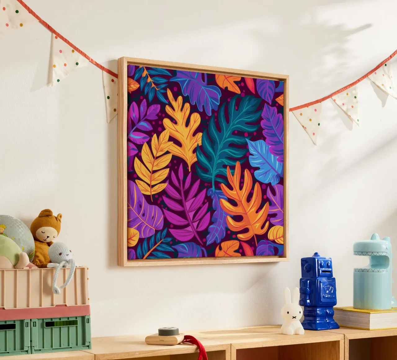 Electric Leaf Nocturne canvas with Floater frame by Wish Studio