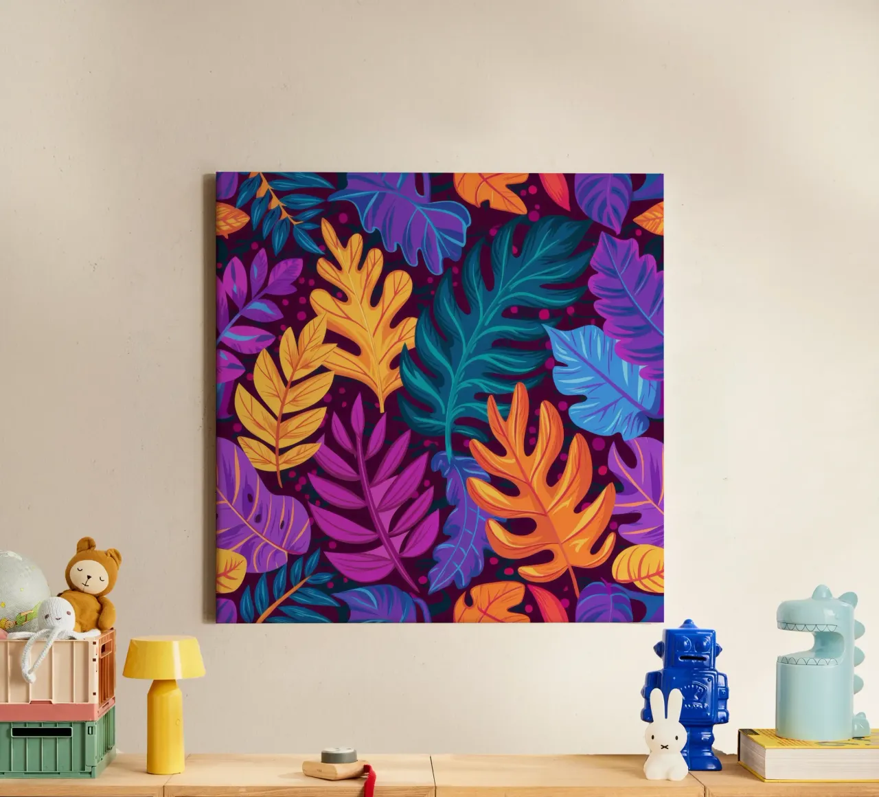 Electric Leaf Nocturne canvas with Floater frame by Wish Studio