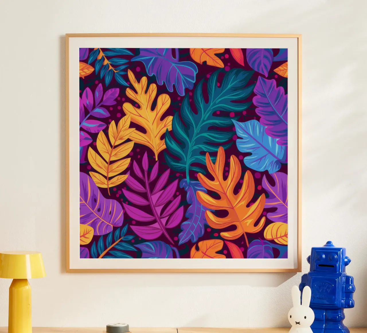 Notturno di foglie elettriche poster con telaio in alluminio da Wish Studio
