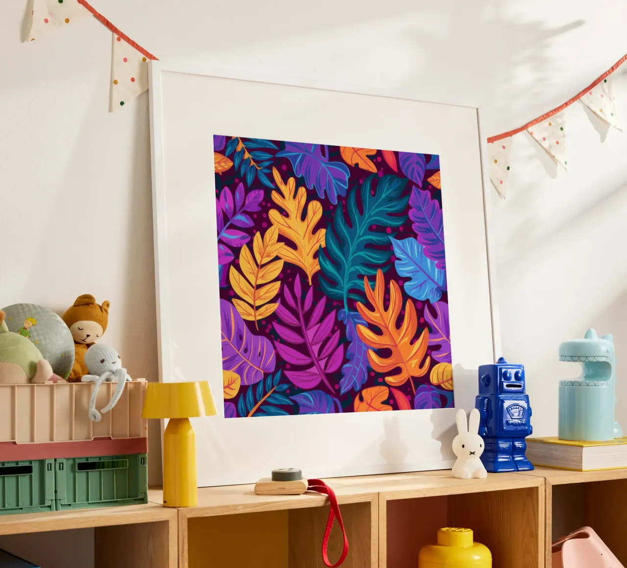 Notturno di foglie elettriche poster con telaio in alluminio da Wish Studio