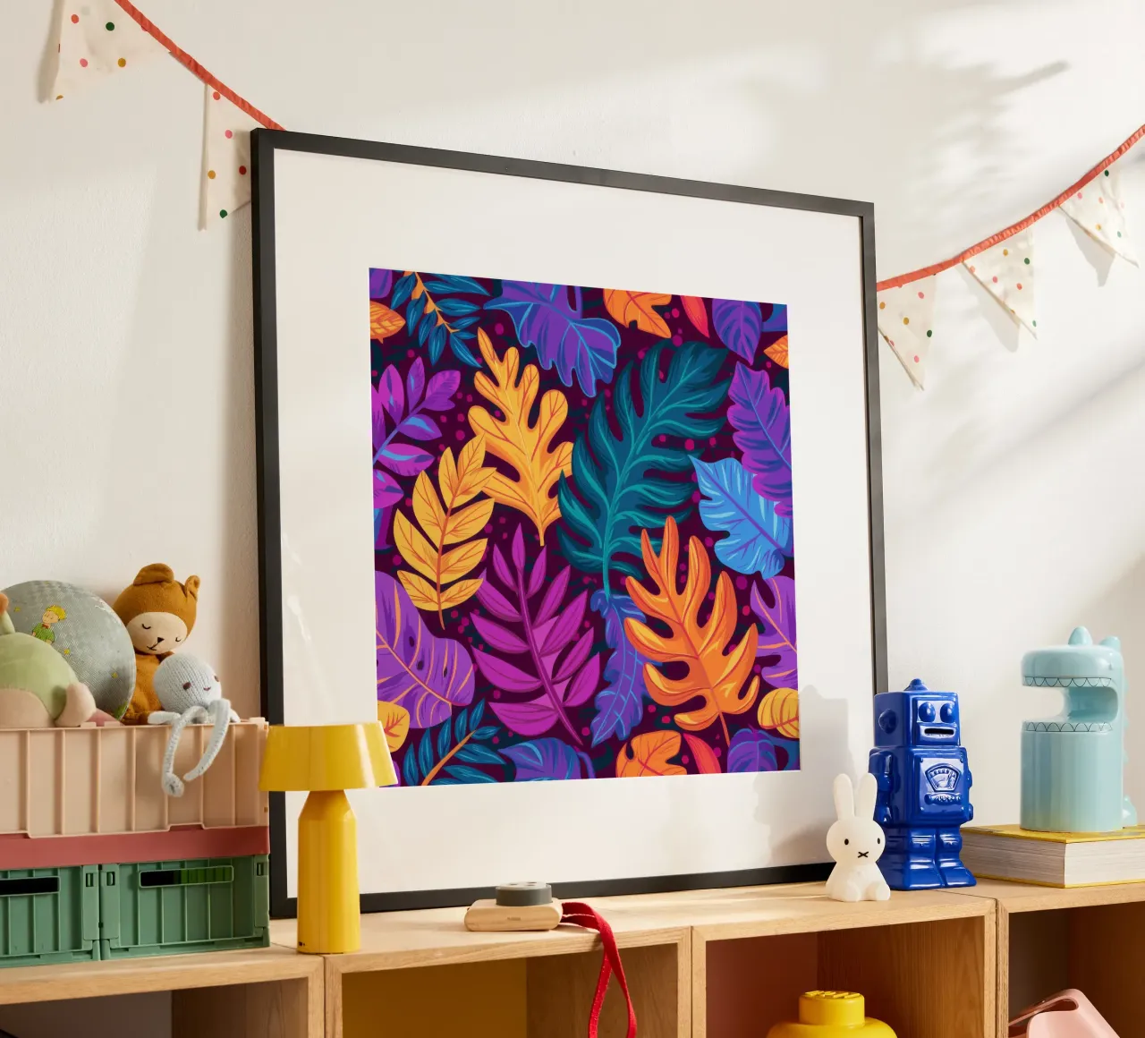 Notturno di foglie elettriche poster con telaio in alluminio da Wish Studio