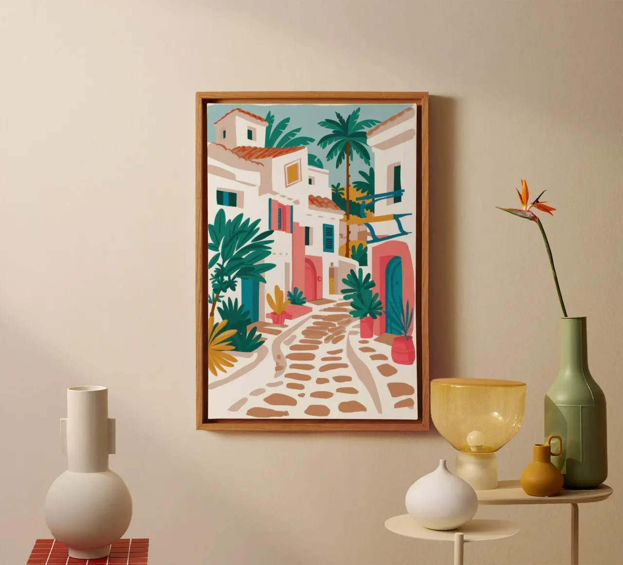 Cobblestone Alley Stroll canvas with Floater frame by Enter Bloom