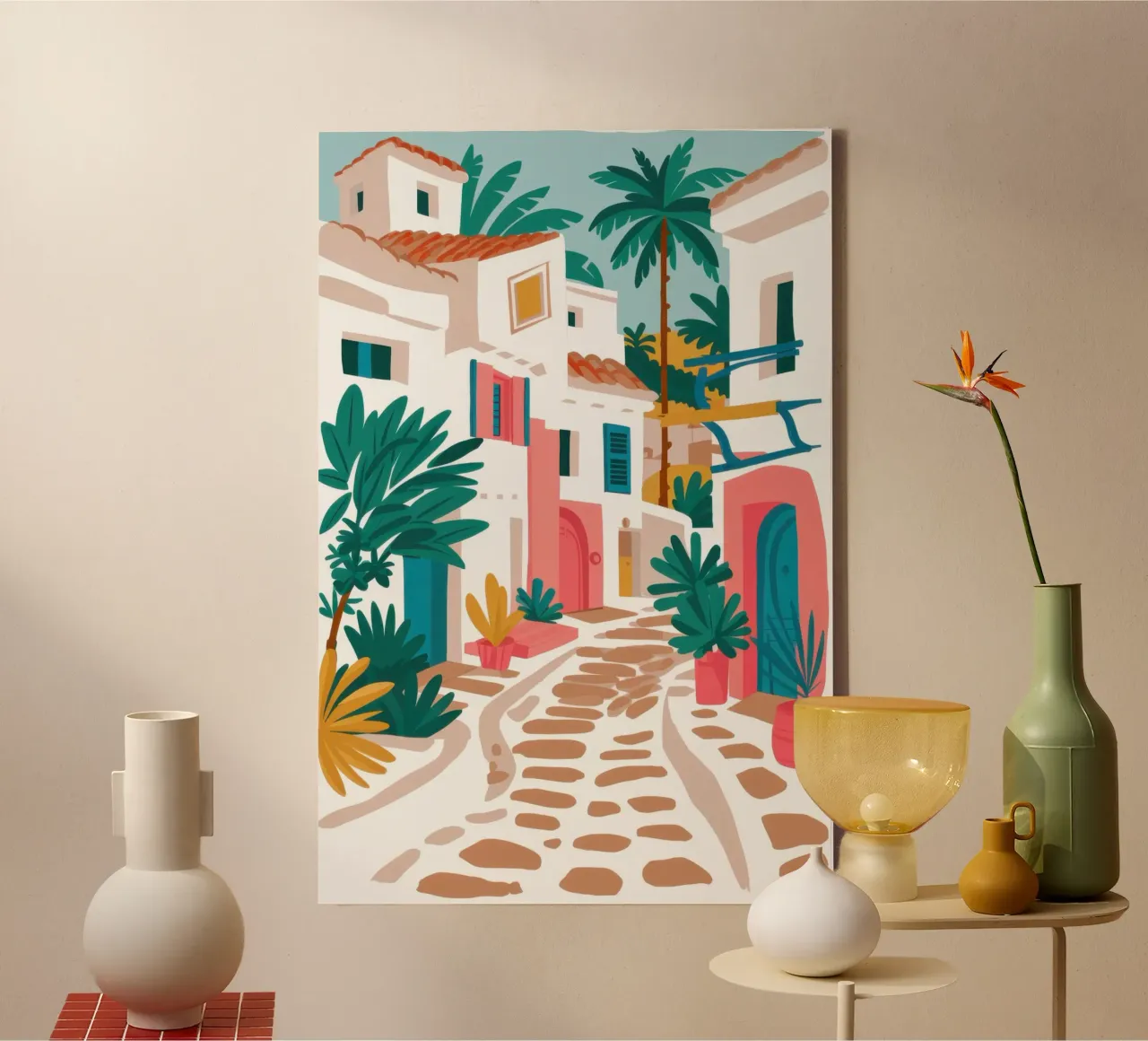 Cobblestone Alley Stroll canvas with Floater frame by Enter Bloom